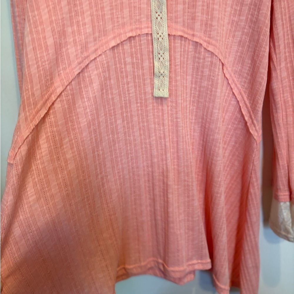 NWOT Kori America Peach Lace Coastal Cottagecore Hooded Asymmetrical Top - Picture 6 of 14